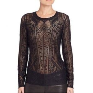 BCBGMAXAZRIA Agda Geometric Lace Top, Black L